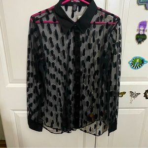 Black Coffin Sheer Long-Sleeve Button-Up